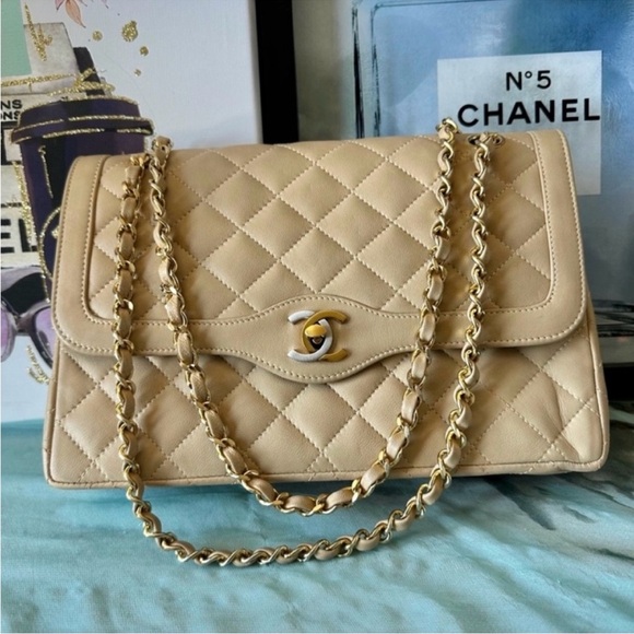 Chanel Paris limited double flap quilted lambskin shoulder bag 25 w/ COA - Picture 3 of 17